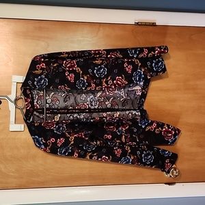 Black flower print blazer